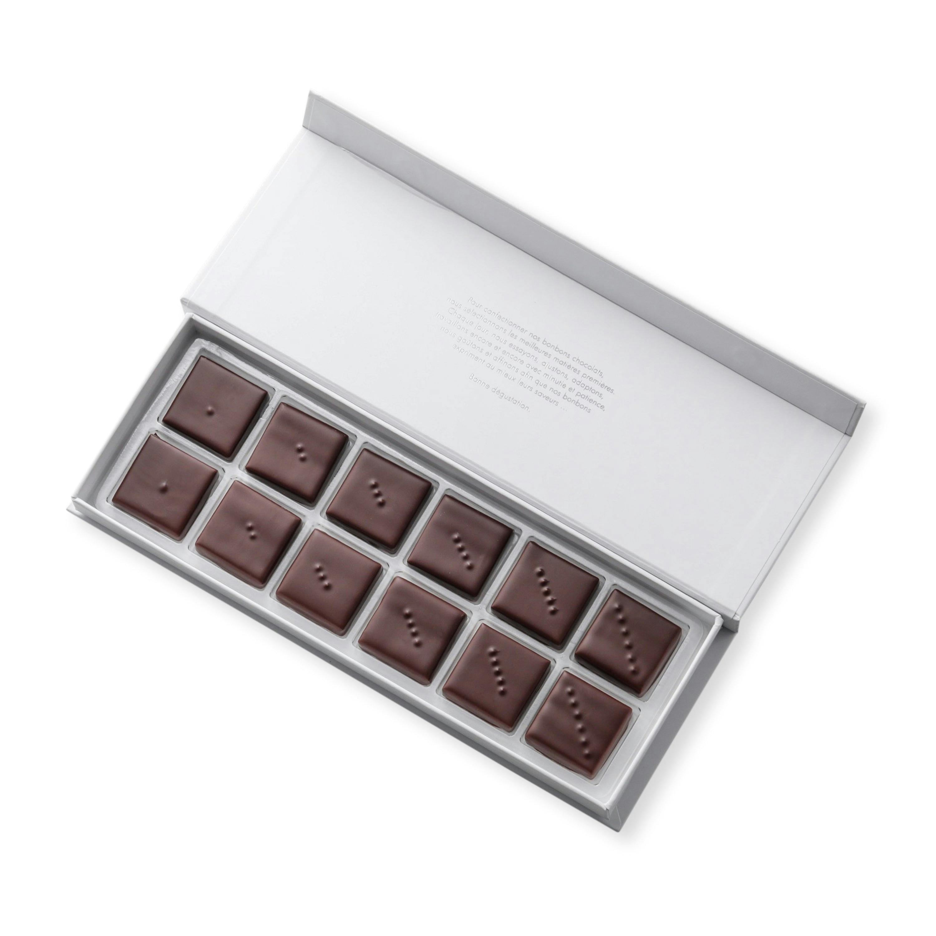 Coffret Ganache pures origines 12 chocolats - Vincent Vallée chocolatier champion du monde