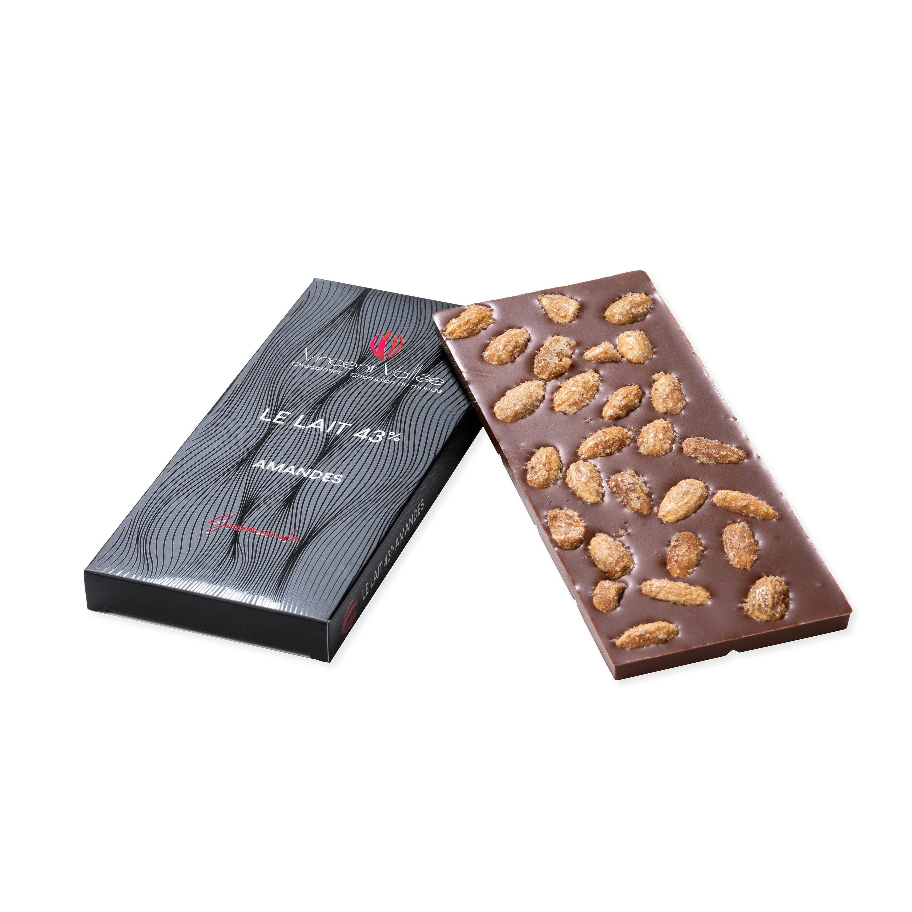 Tablette chocolat Lait Amandes - Vincent Vallée chocolatier champion du monde