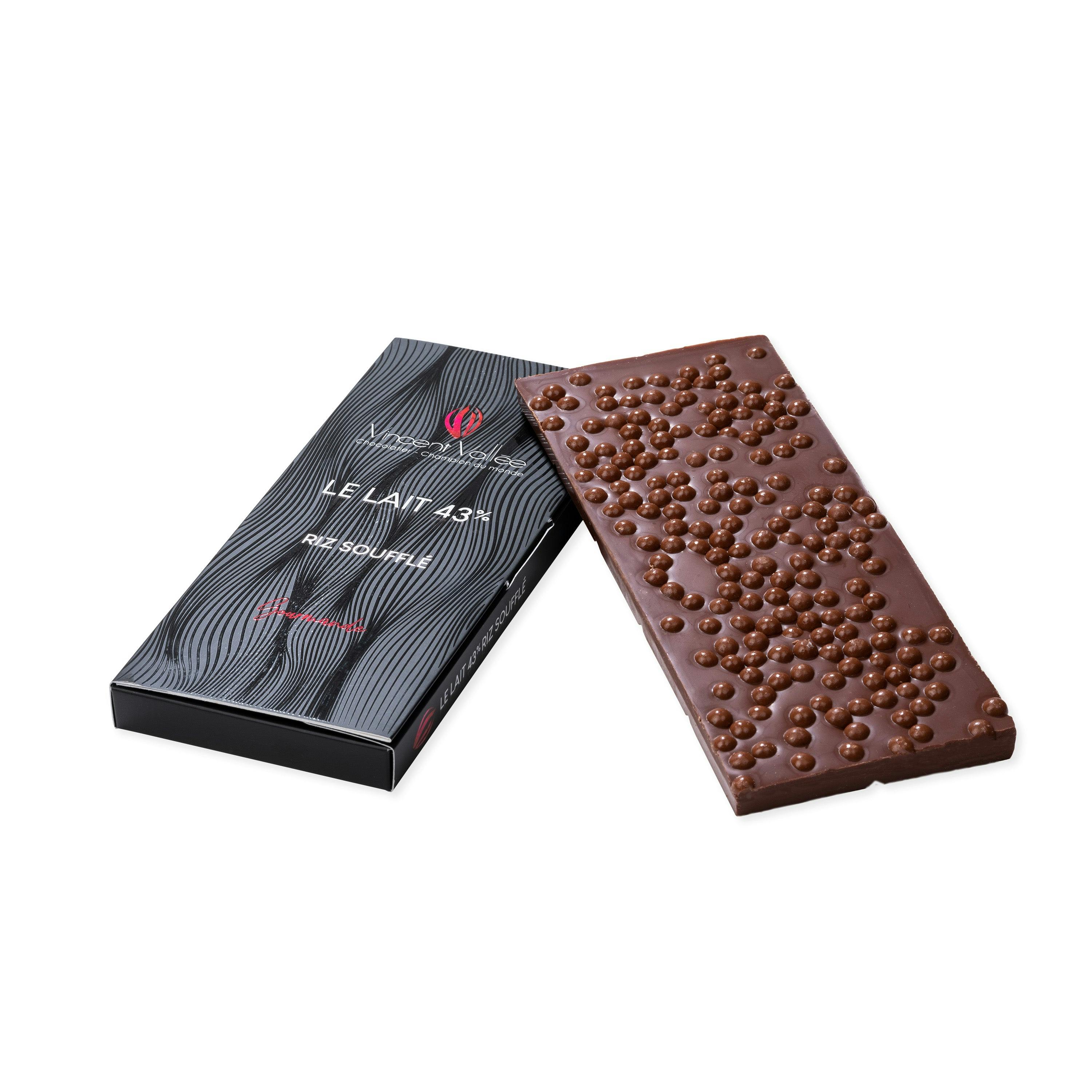 Tablette chocolat Lait Riz soufflé - Vincent Vallée chocolatier champion du monde